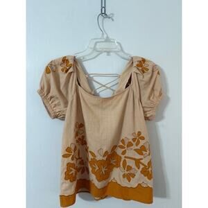 NWT Madewell Women's Embroidered Lace-Up Back Puff Sleeve Top - Size S